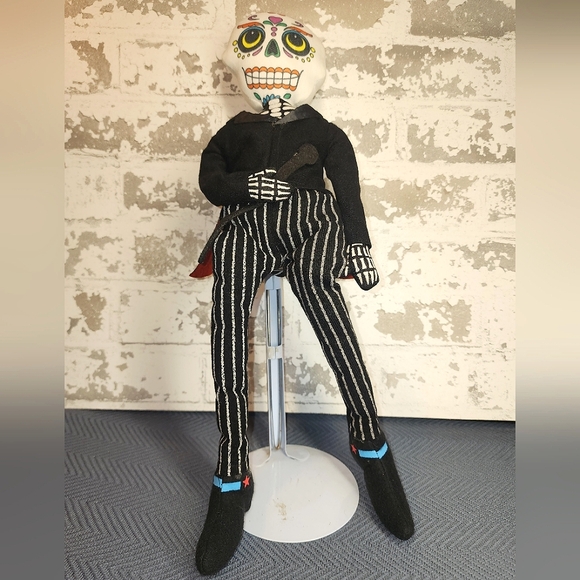 Day Of The Dead Skeleton Doll Striped Pants Shelf Sitter Halloween Holiday Home - Picture 9 of 16